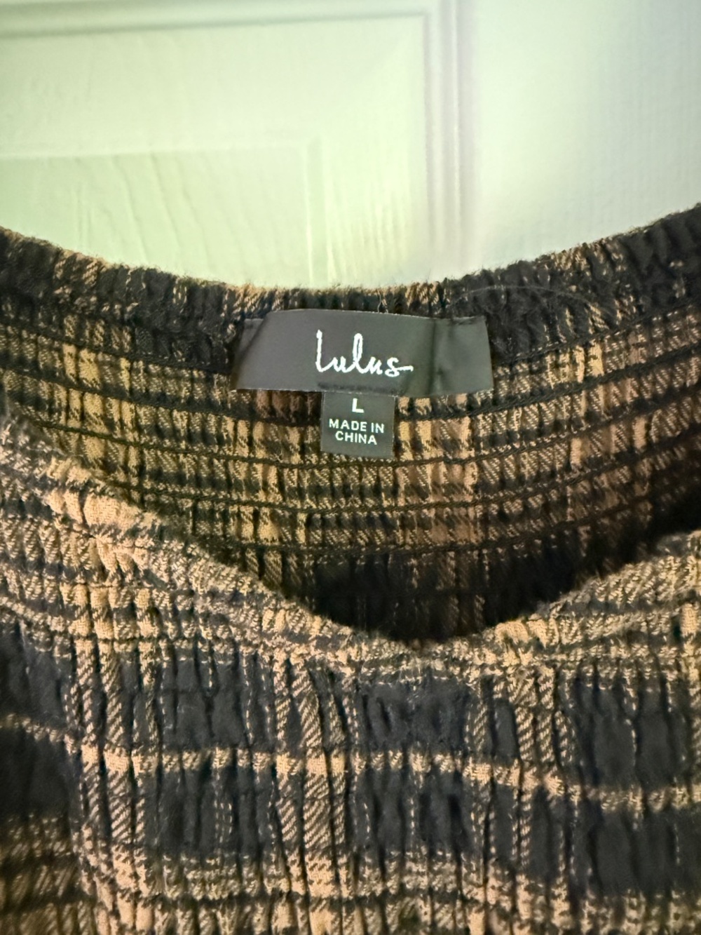 Lulus No One Cuter Black And Tan Plaid Puff Sleeve Tiered Mini Dress - Size L - Picture 3 of 3